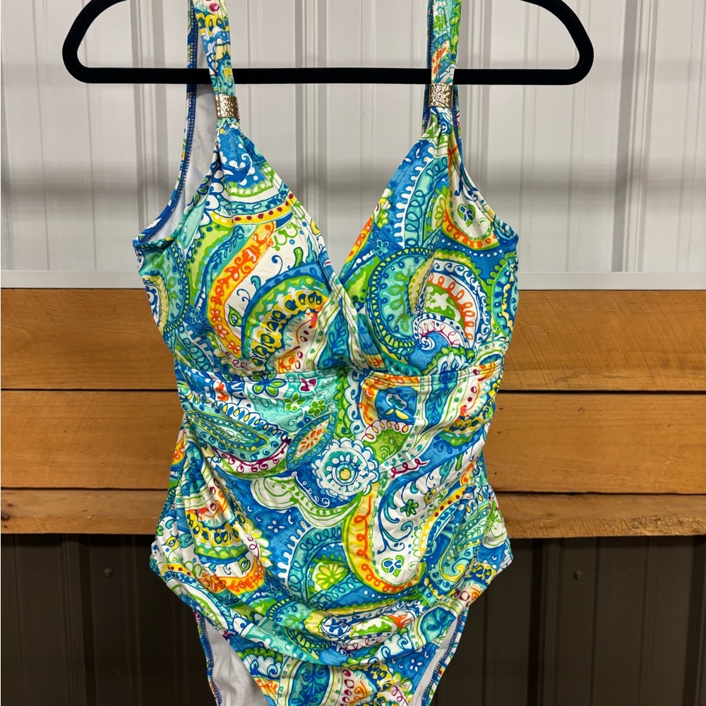Polo Ralph Lauren Blue and Green Paisley One Piece Swimsuit